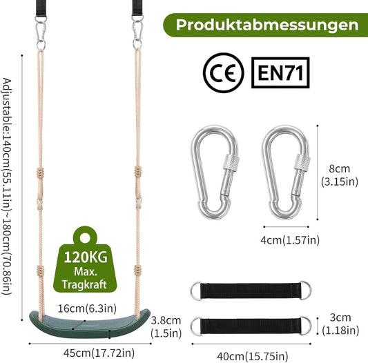 Kinderschaukel Outdoor Grün bis 120 kg mit Baumgurten – Bild 2