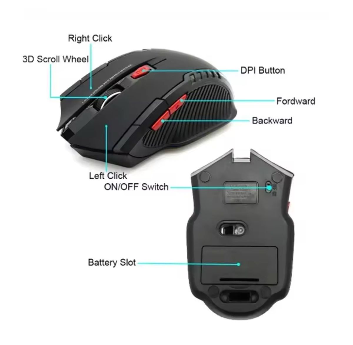 Kabellose 2.4 GHz Gaming-Maus – 1600 DPI, ergonomisch & styl – Bild 3