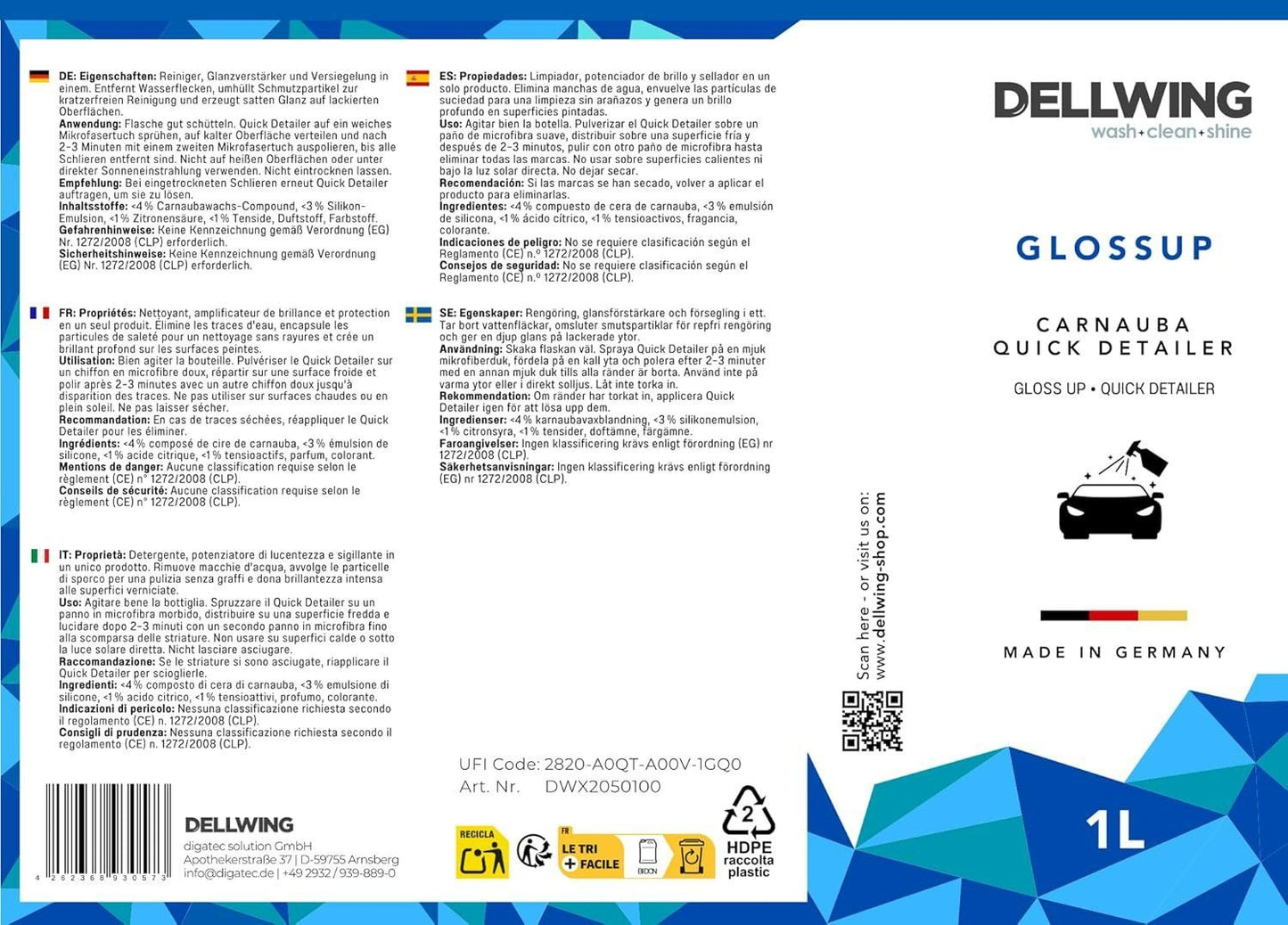 Dellwing GlossUp Quick Detailer 1 L – Glanz & Schutz – Bild 2