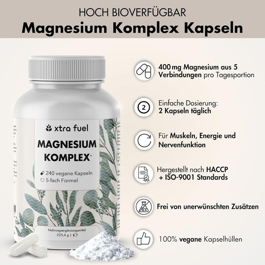 Magnesium Komplex 400 mg – 240 vegane Kapseln – Bild 2
