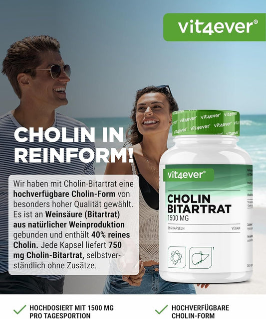 Cholin Kapseln 1500 mg 365 Stück vegan Langzeitvorrat – Bild 2