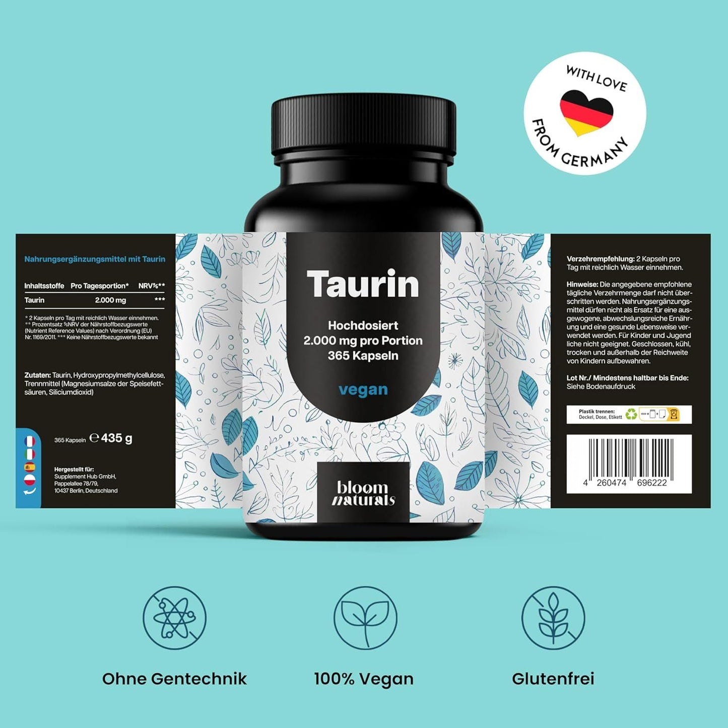 Taurin Kapseln 2000mg – 365 Stück hochdosiert vegan – Bild 3