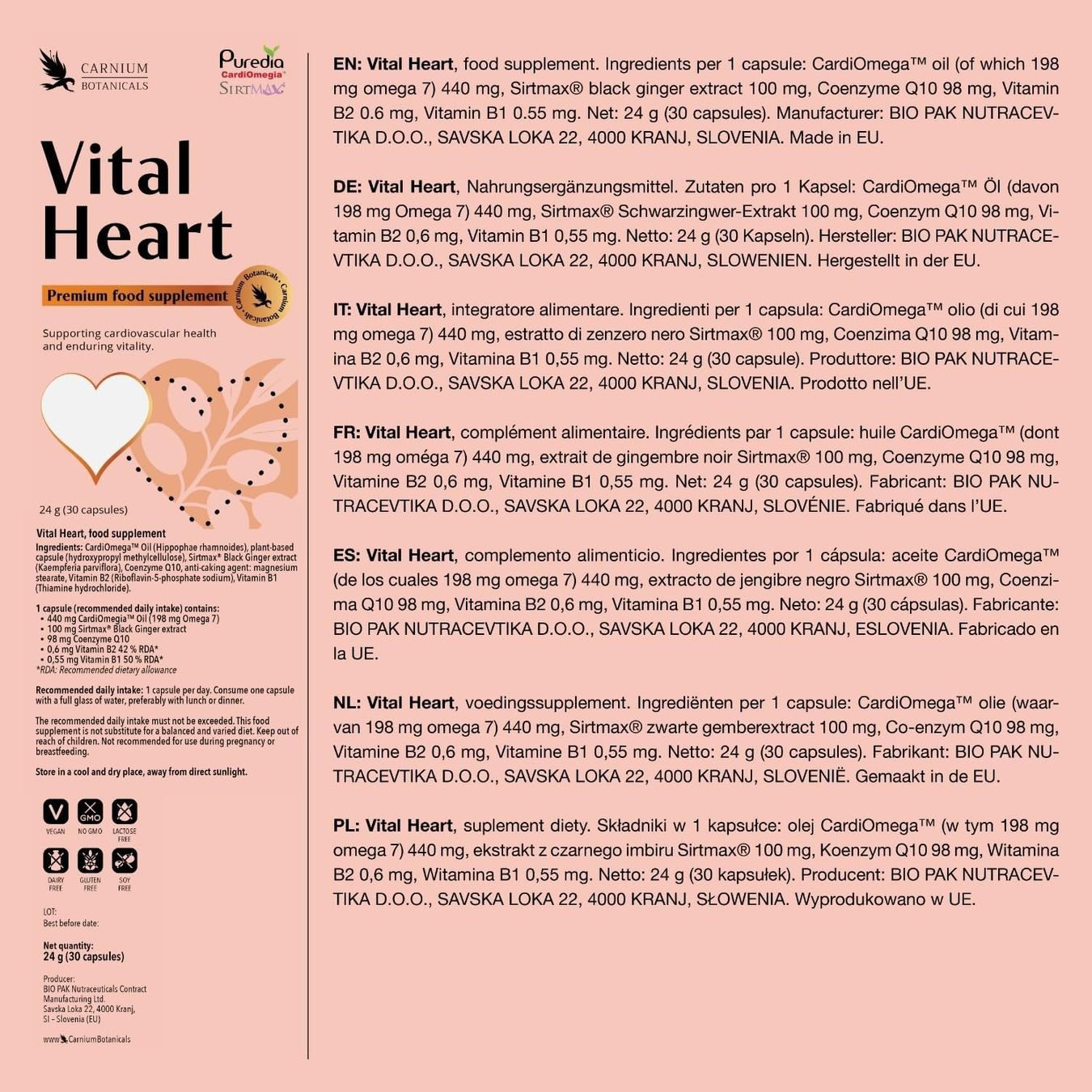 Vital Heart Kapseln mit Q10 Omega 7 Vitamin B1 B2