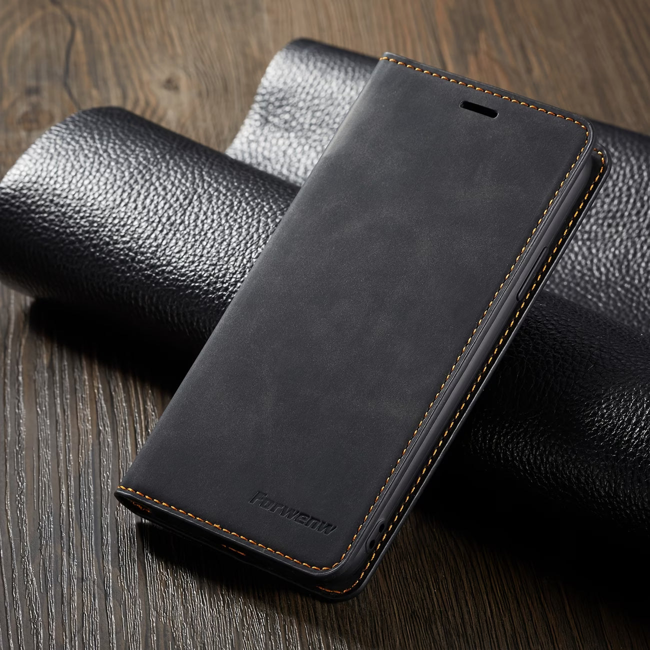iPhone Leder Klapphülle Schwarz mit Kartenfach Magnet