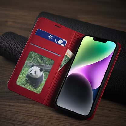 iPhone Leder Klapphülle Rot mit Kartenfach Magnet