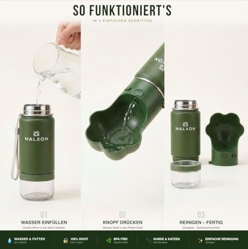 MALXON Hundetrinkflasche auslaufsicher