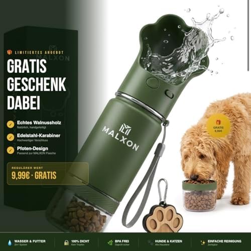 MALXON 3-in-1 Wasserflasche mit Futterbehälter