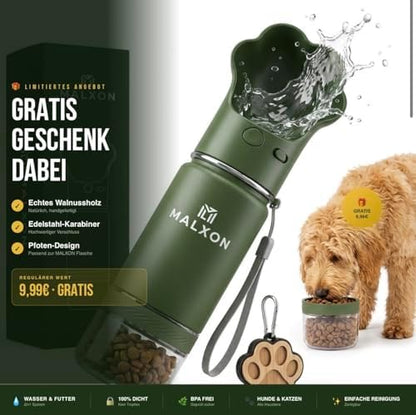 MALXON 3-in-1 Wasserflasche mit Futterbehälter