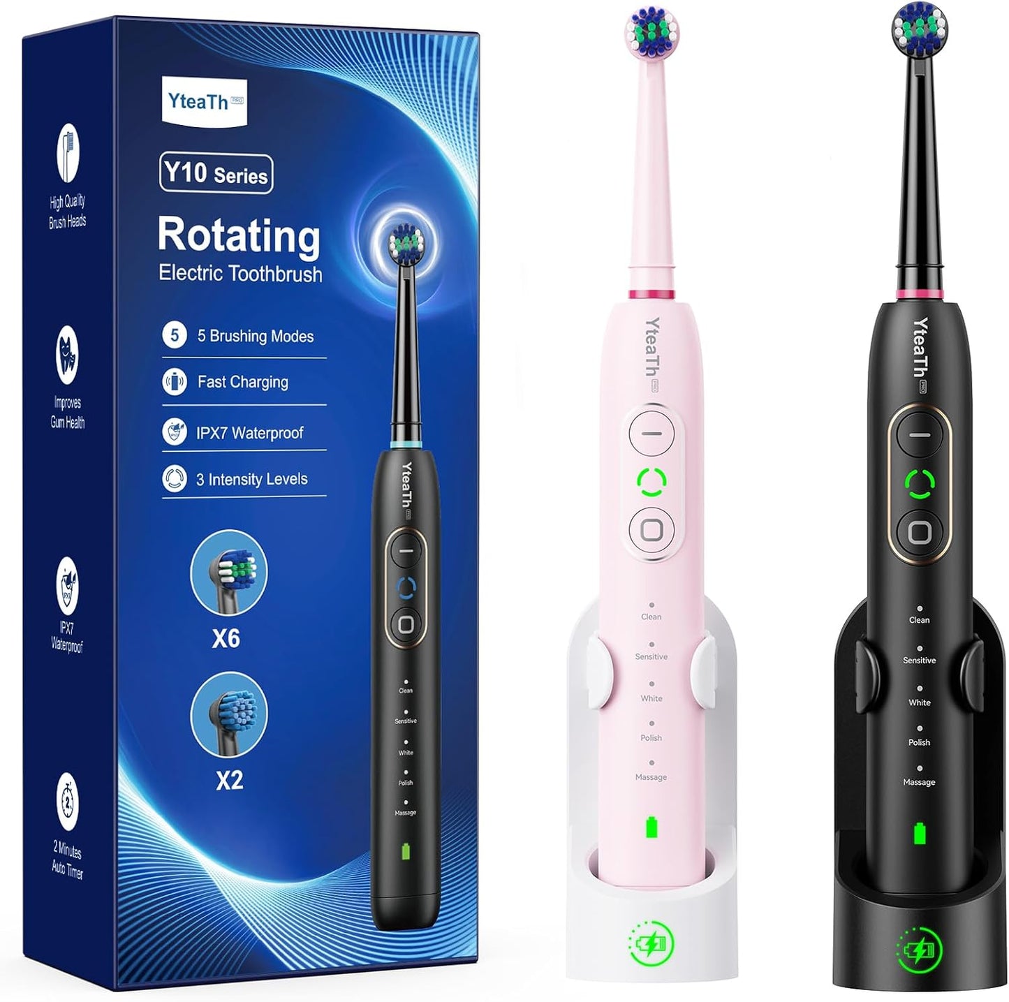 YTEATH PRO Elektrische Zahnbürsten Doppelpack