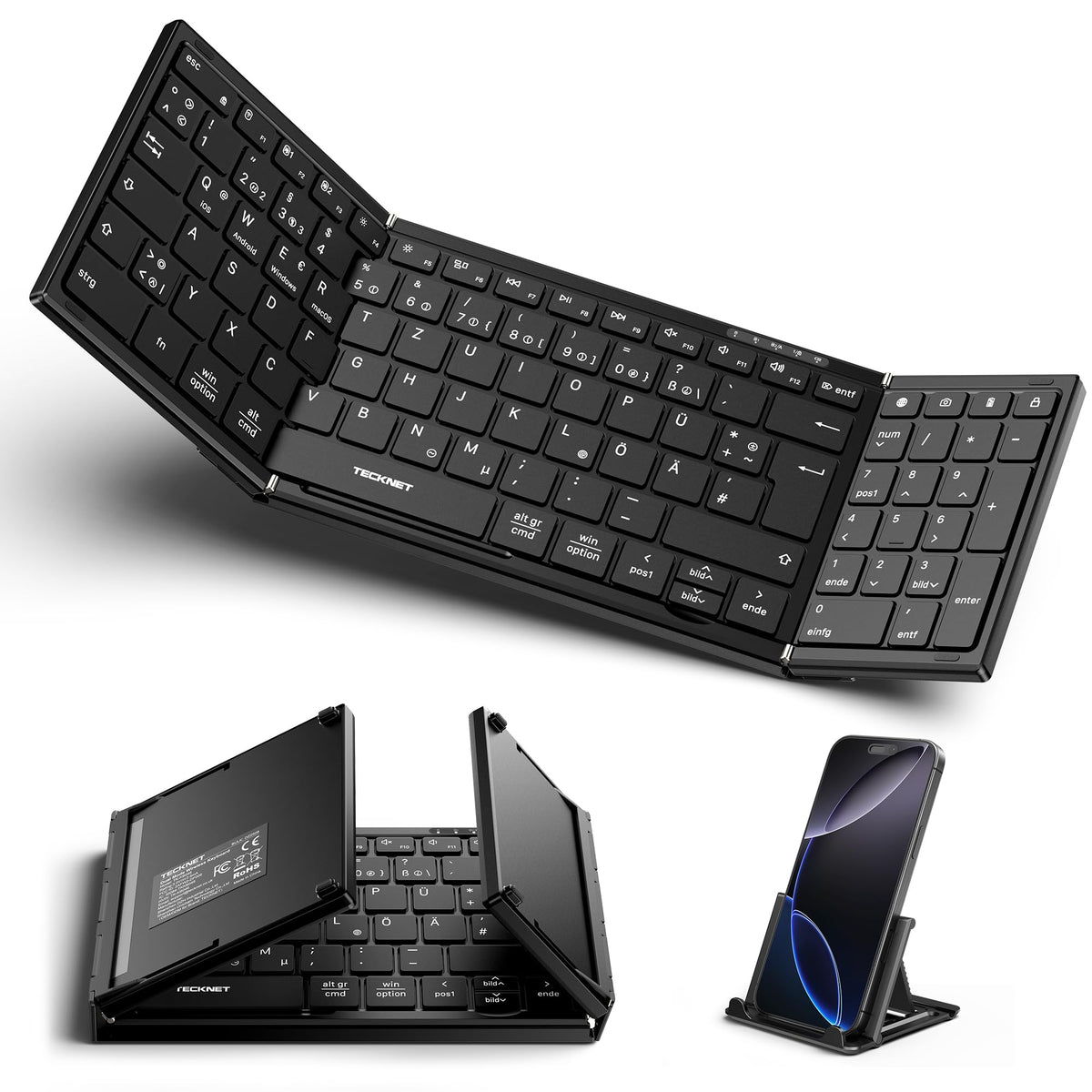 Faltbare Bluetooth-Tastatur QWERTZ mit Ziffernblock – Produktbild 7