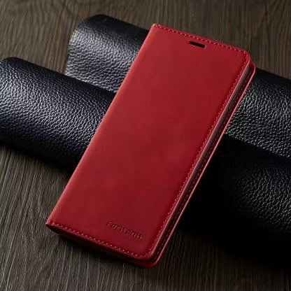 iPhone Leder Klapphülle Rot mit Kartenfach Magnet