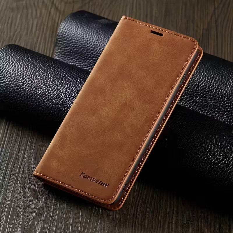 iPhone Leder Klapphülle Braun mit Kartenfach Magnet
