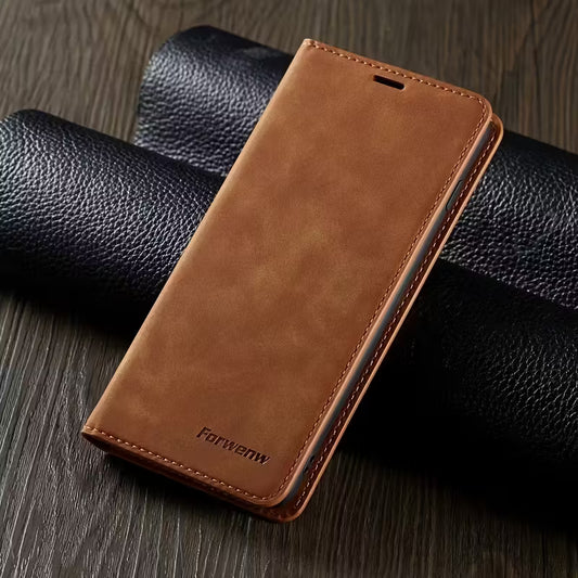 iPhone Leder Klapphülle Braun mit Kartenfach Magnet