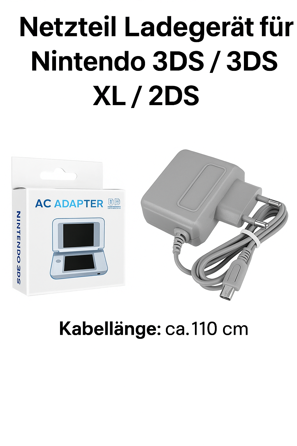 Netzteil Ladegerät für Nintendo 3DS/3DS XL/2DS – 110 cm