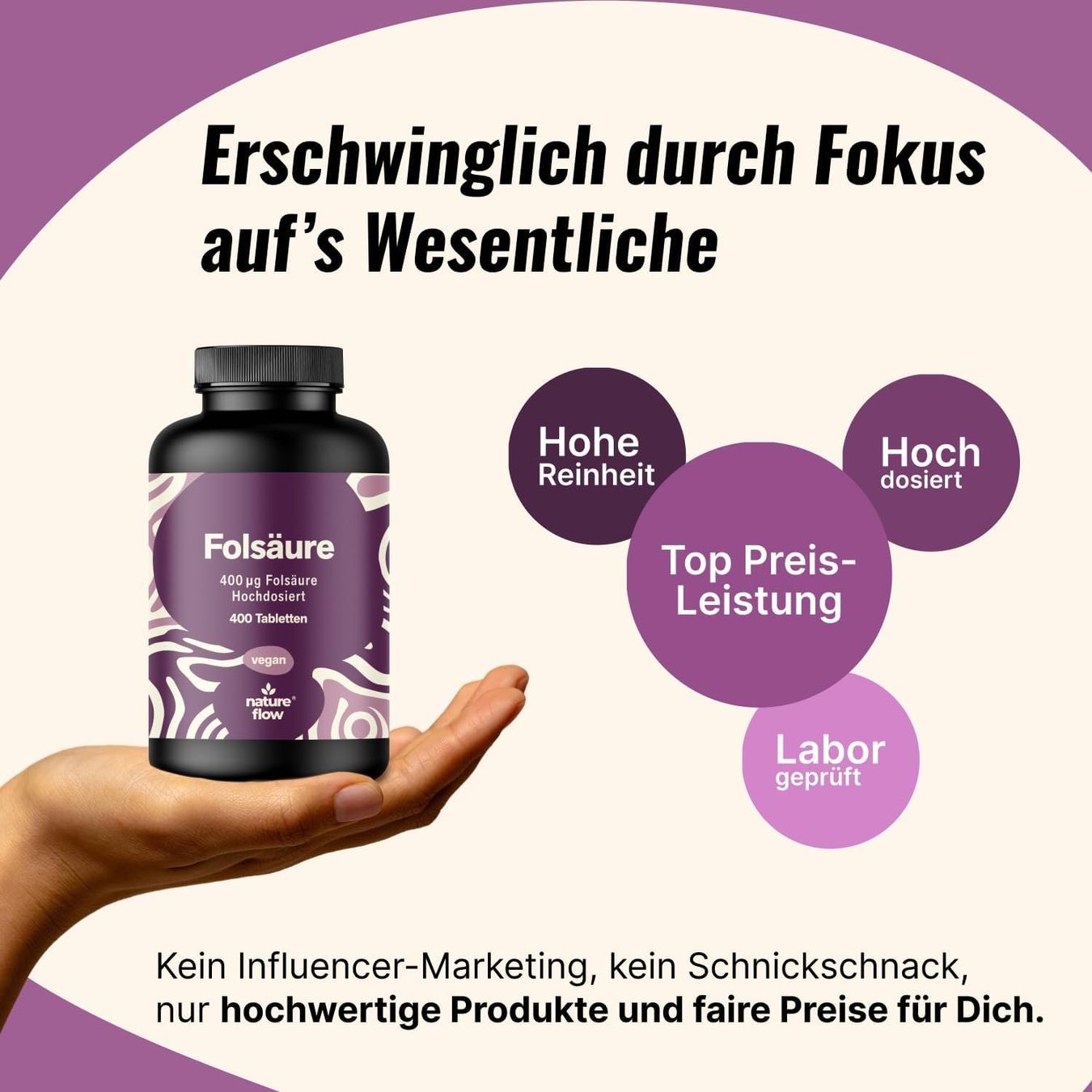 Folsäure 400 µg Tabletten – 400 Stk. Vegan
