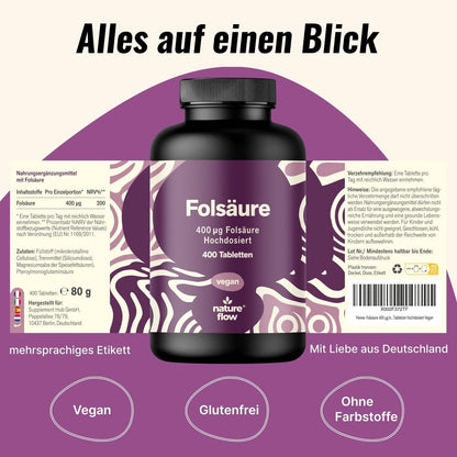 Folsäure 400 µg Tabletten – 400 Stk. Vegan
