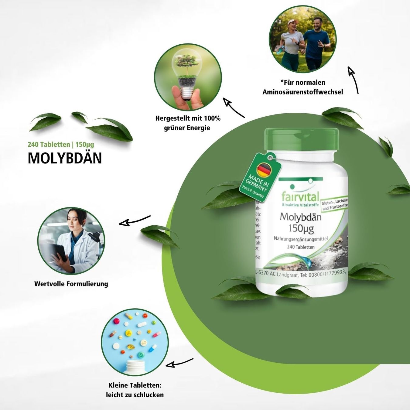 Molybdän 150 µg vegan – 240 Tabletten Made in Germany