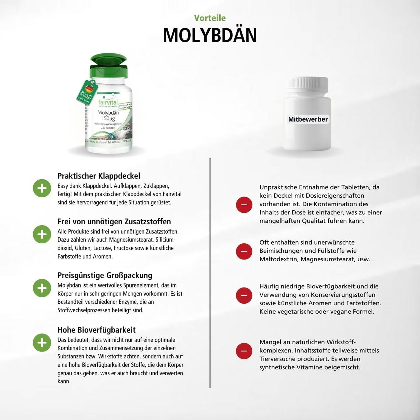 Molybdän 150 µg vegan – 240 Tabletten Made in Germany