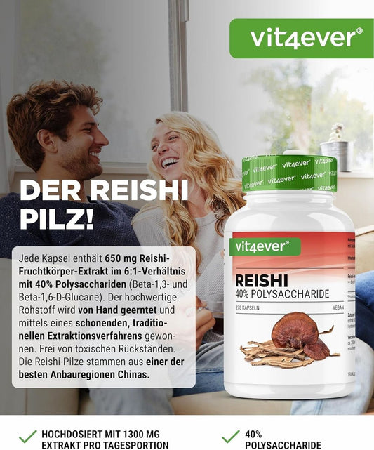 Reishi Pilz Extrakt 1300 mg – 270 vegane Kapseln