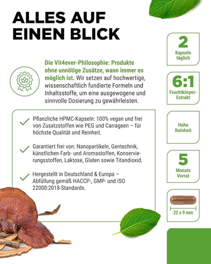 Reishi Pilz Extrakt 1300 mg – 270 vegane Kapseln