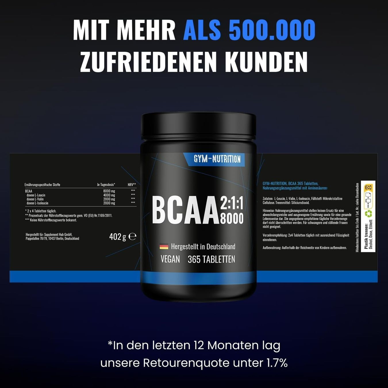 BCAA Tabletten 365 Stück vegan 2:1:1