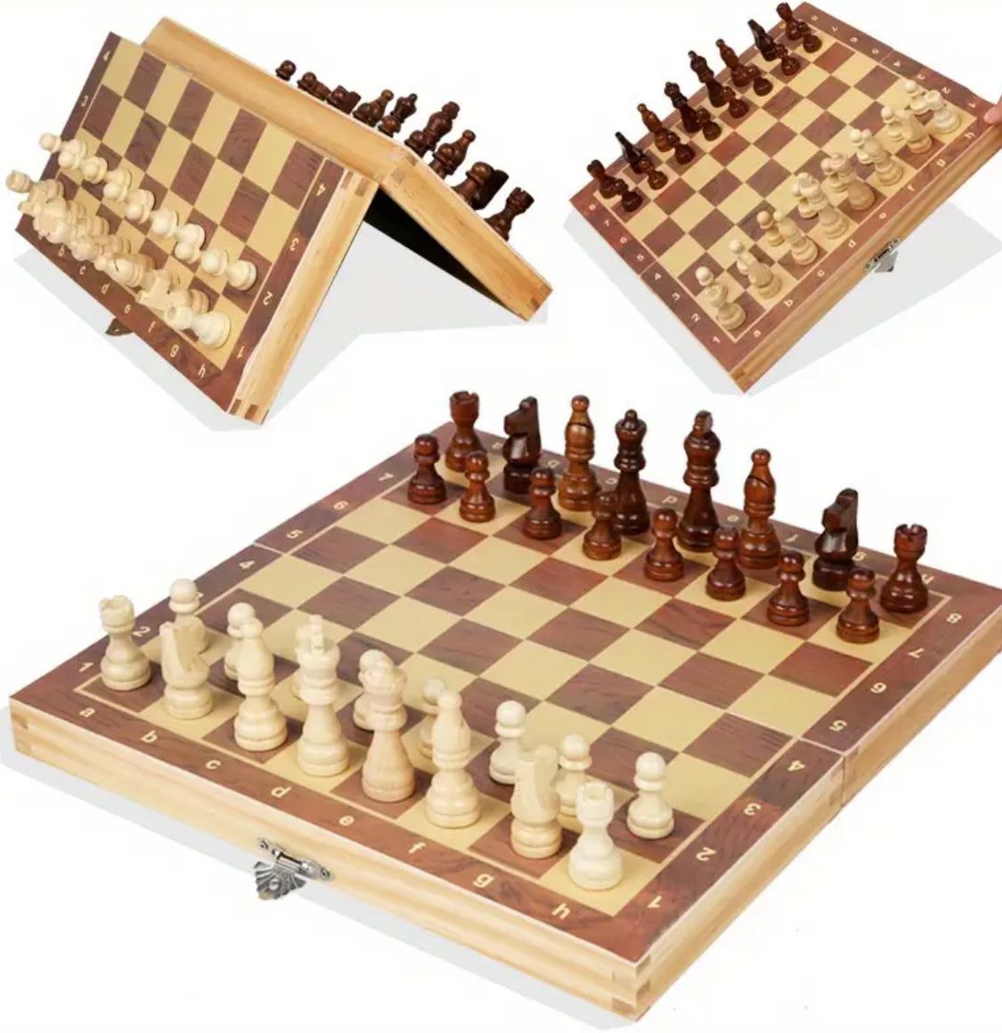 3-in-1 Schach Dame Backgammon Holzspiel