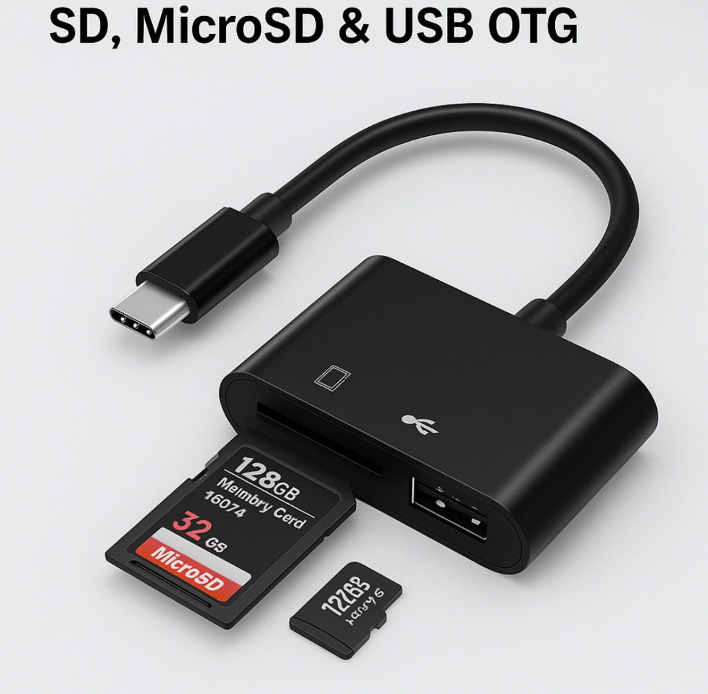 3-in-1 USB-C Kartenleser – SD, MicroSD & USB OTG Schwarz