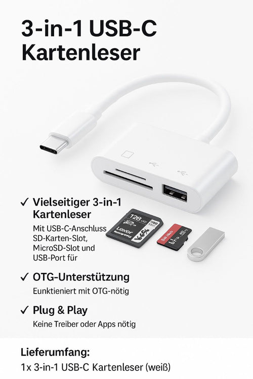 3-in-1 USB-C Kartenleser – SD, MicroSD & USB OTG