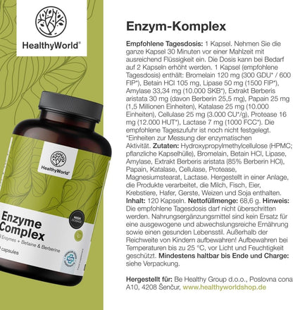 Enzym Komplex 120 Kapseln – 8 Enzyme mit Berberin