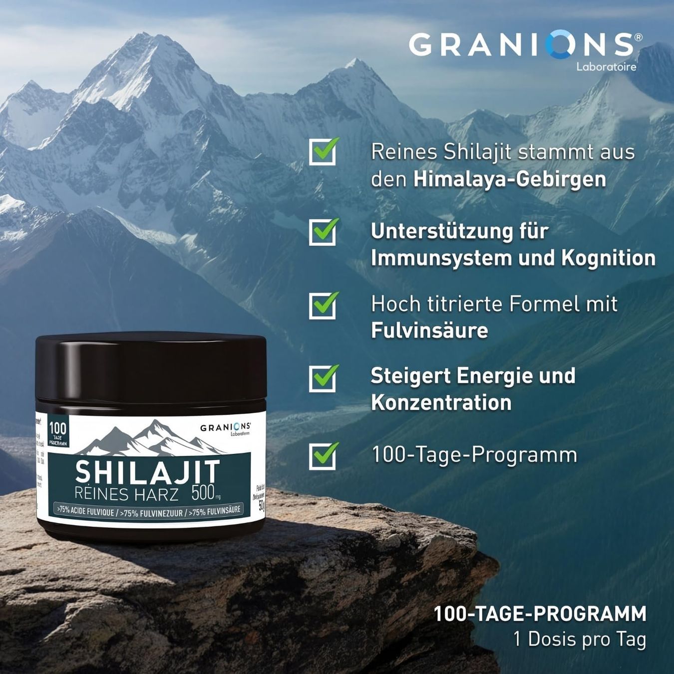 GRANIONS Himalaya Shilajit Resin 75 % Fulvinsäure