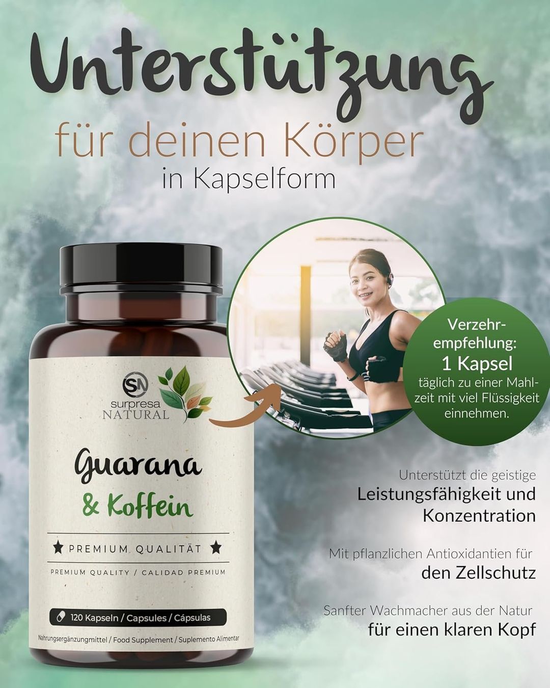 Guarana & Koffein Kapseln 500 mg Extrakt 120 Stück vegan
