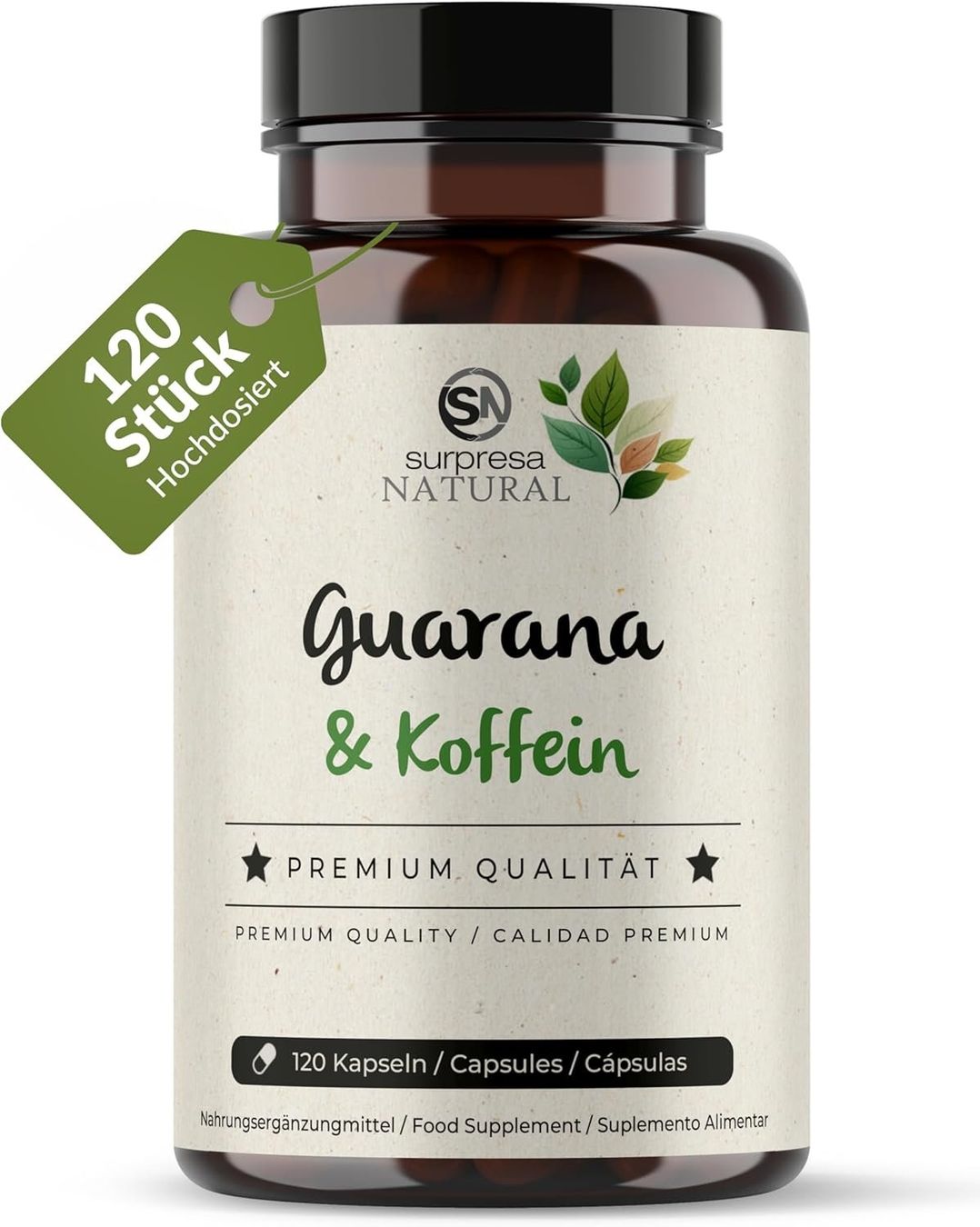 Guarana & Koffein Kapseln 500 mg Extrakt 120 Stück vegan