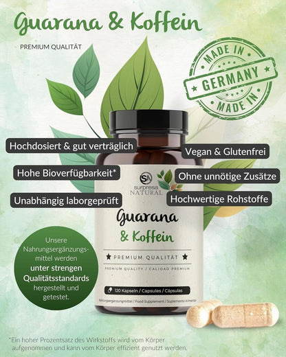 Guarana & Koffein Kapseln 500 mg Extrakt 120 Stück vegan
