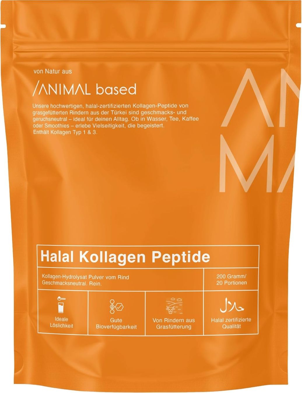 Halal Kollagen Pulver 200g Typ 1 und 3
