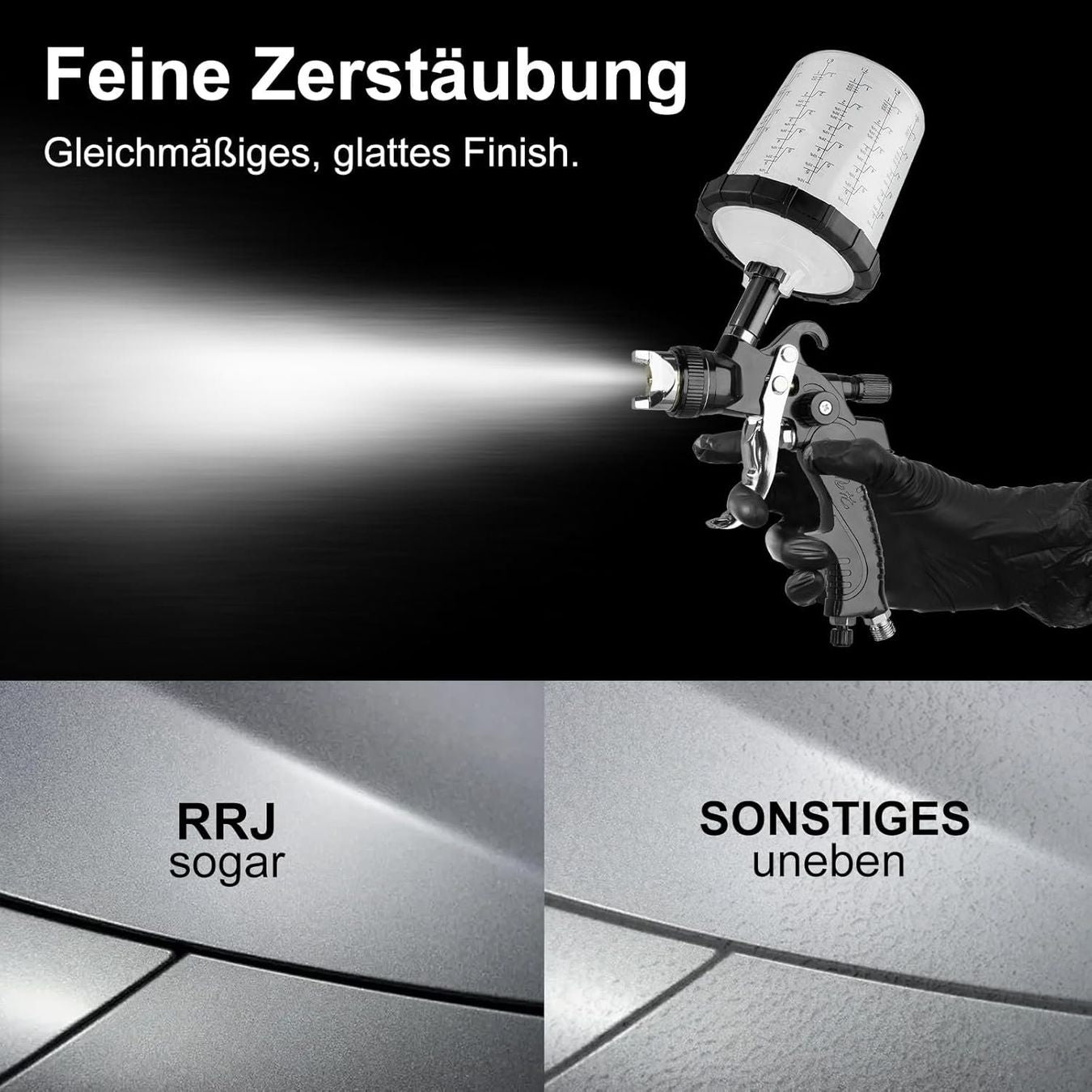 HVLP Lackierpistole Set mit 3 Düsen schwarz