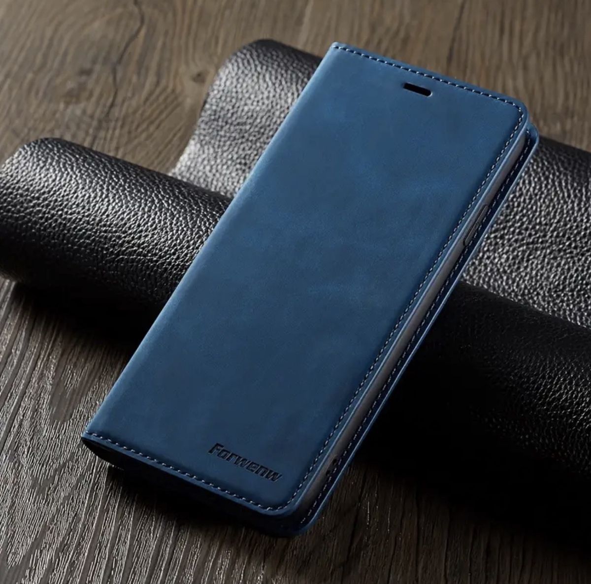 iPhone Leder Klapphülle Blau mit Kartenfach Magnet