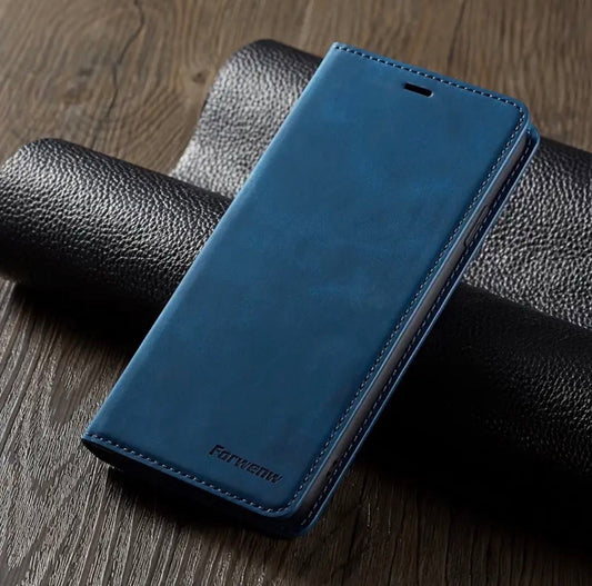 iPhone Leder Klapphülle Blau mit Kartenfach Magnet