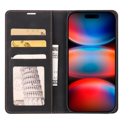 iPhone Leder Klapphülle Schwarz mit Kartenfach Magnet