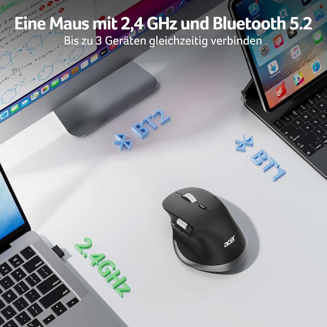 Acer Dual-Mode Maus 4800 DPI – BT & 2.4G – Ergonomisch – Produktbild 2