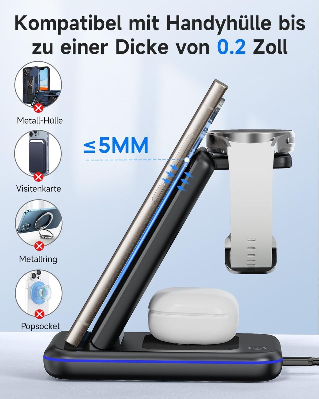 3-in-1 Wireless Ladestation 15W für Samsung Galaxy & Watch – Produktbild 6