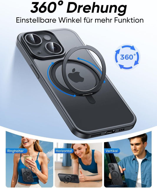 iPhone 15 Hülle mit Magnetring – 360° Ständer & Fallschutz – Produktbild 2