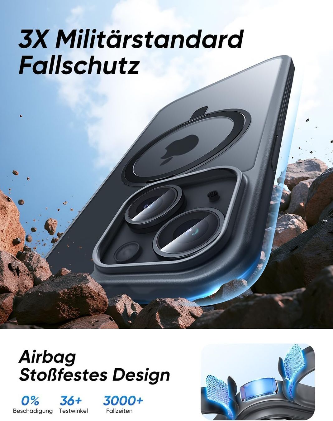 iPhone 15 Hülle mit Magnetring – 360° Ständer & Fallschutz – Produktbild 4