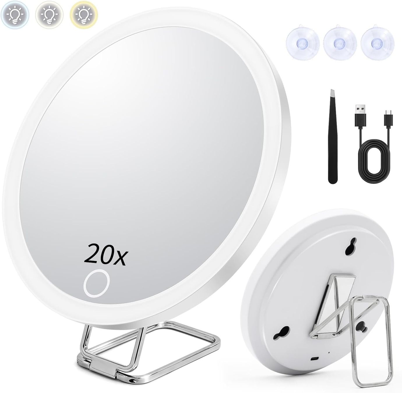 20x Schminkspiegel mit LED Licht – Reise Make-up Spiegel – Produktbild 1
