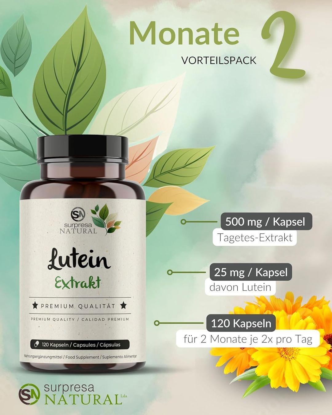 Lutein Kapseln 25 mg | Augen Vitamine | 120 Stk