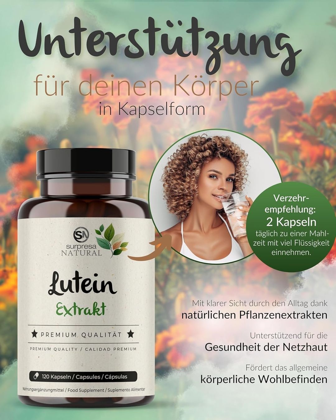 Lutein Kapseln 25 mg | Augen Vitamine | 120 Stk
