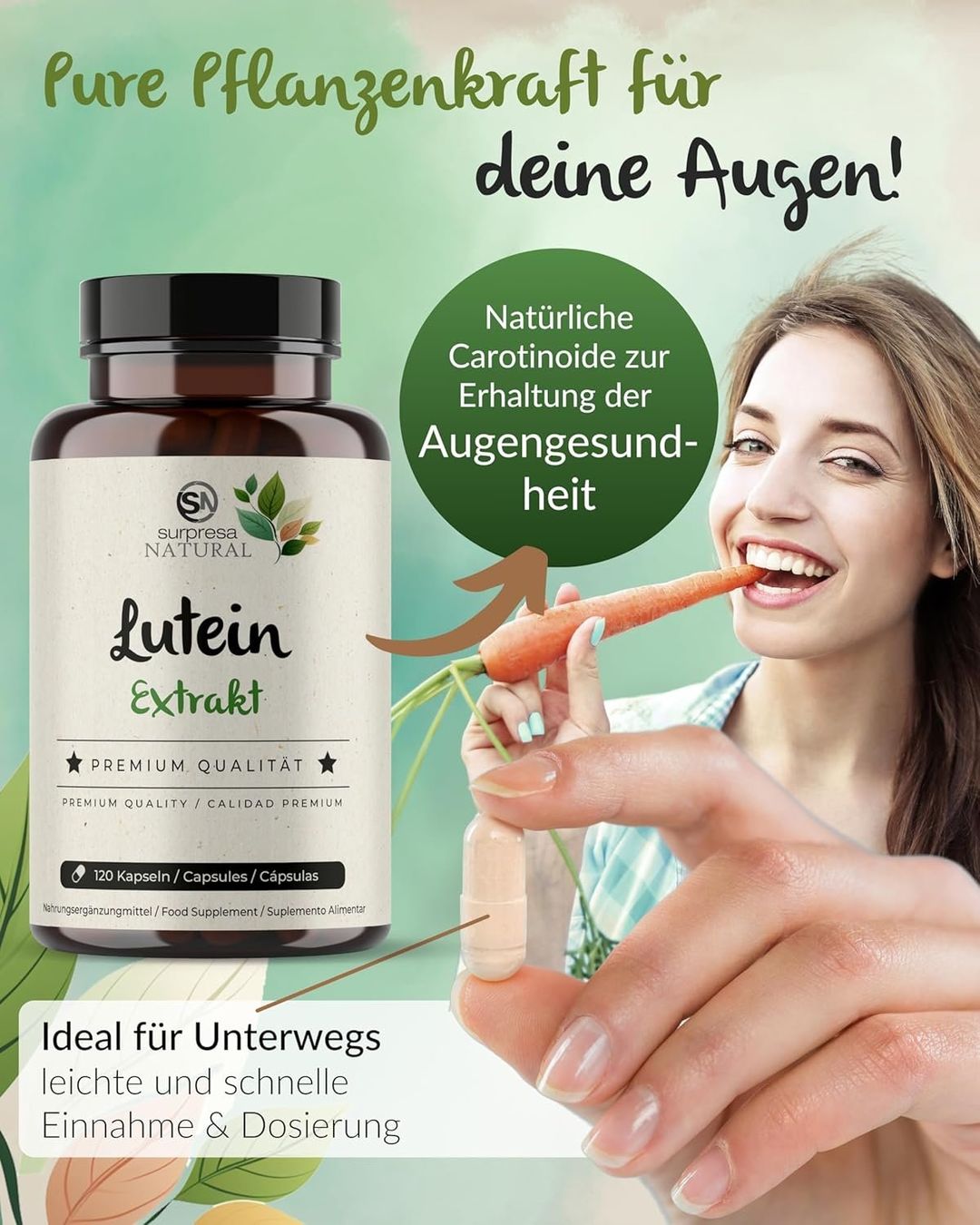 Lutein Kapseln 25 mg | Augen Vitamine | 120 Stk