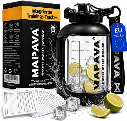 MAPAVA Sport Trinkflasche 1.5 Liter mit Trainingskarten