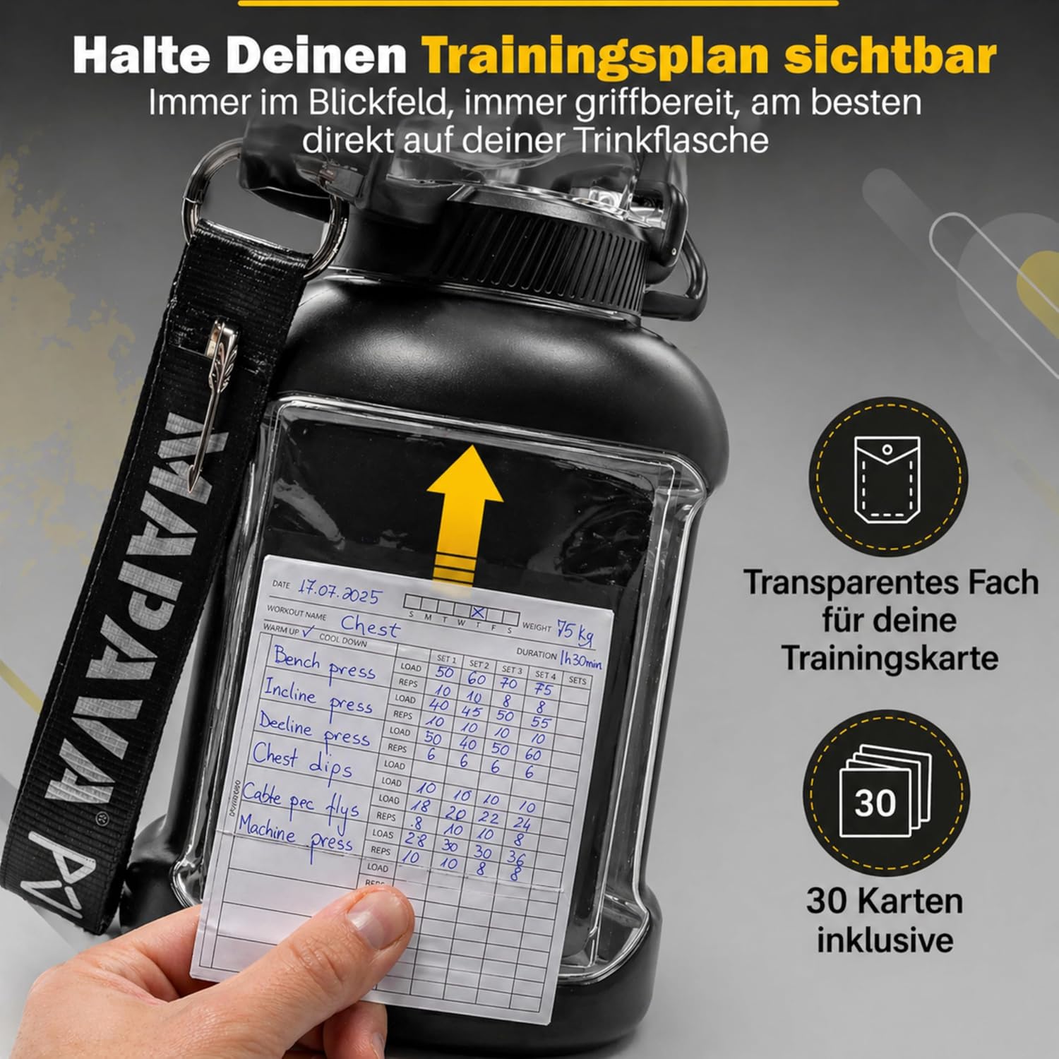MAPAVA Trinkflasche mit Trainingsplan Fach
