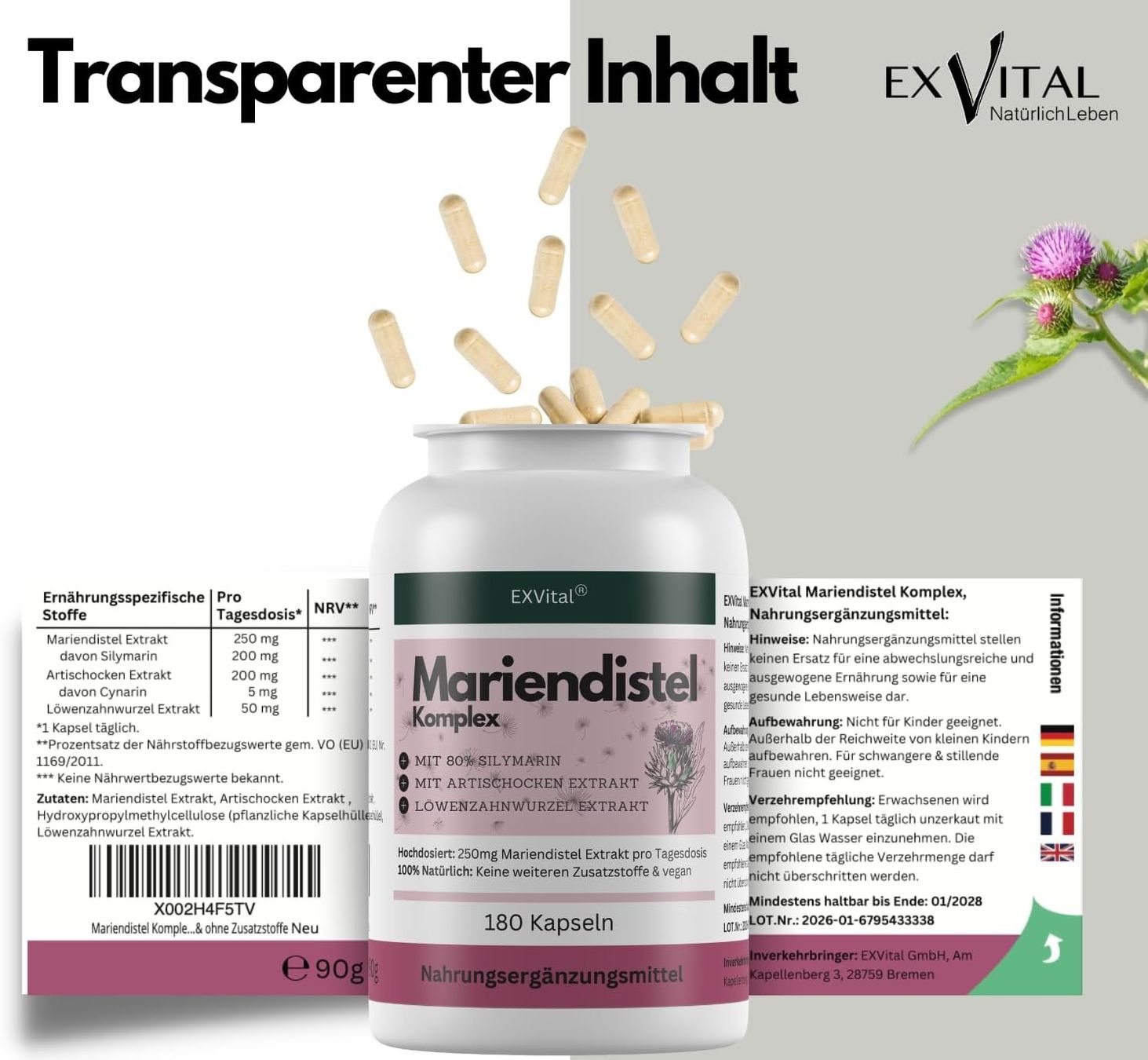 Mariendistel Komplex 250 mg – mit Artischocke & Löwenzahn