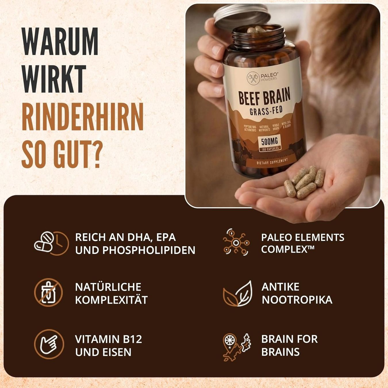 Paleo Powders Rinderhirn Kapseln gefriergetrocknet